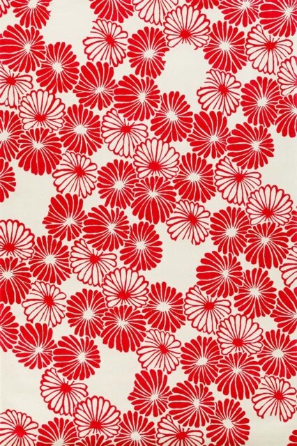 overhead of aki rug by akira red flowers on white background