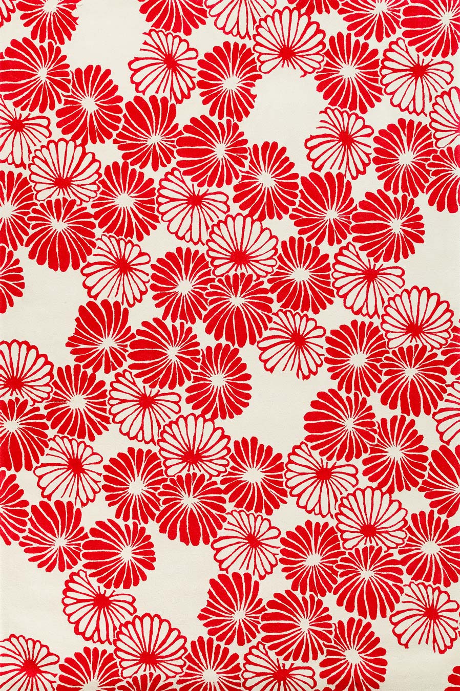 overhead of aki rug by akira red flowers on white background