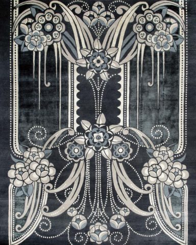 overhead of black pearl rug by catherine martin art deco style