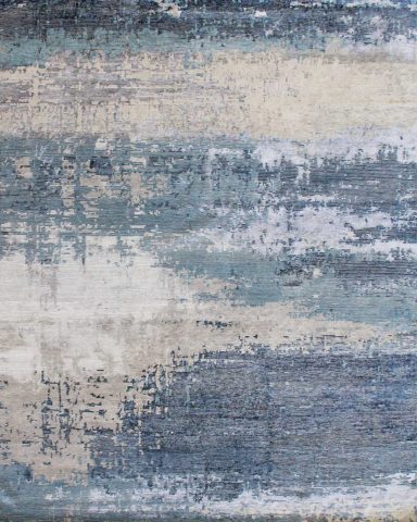 Overhead image of distressed Rainstorm rug in blue colour
