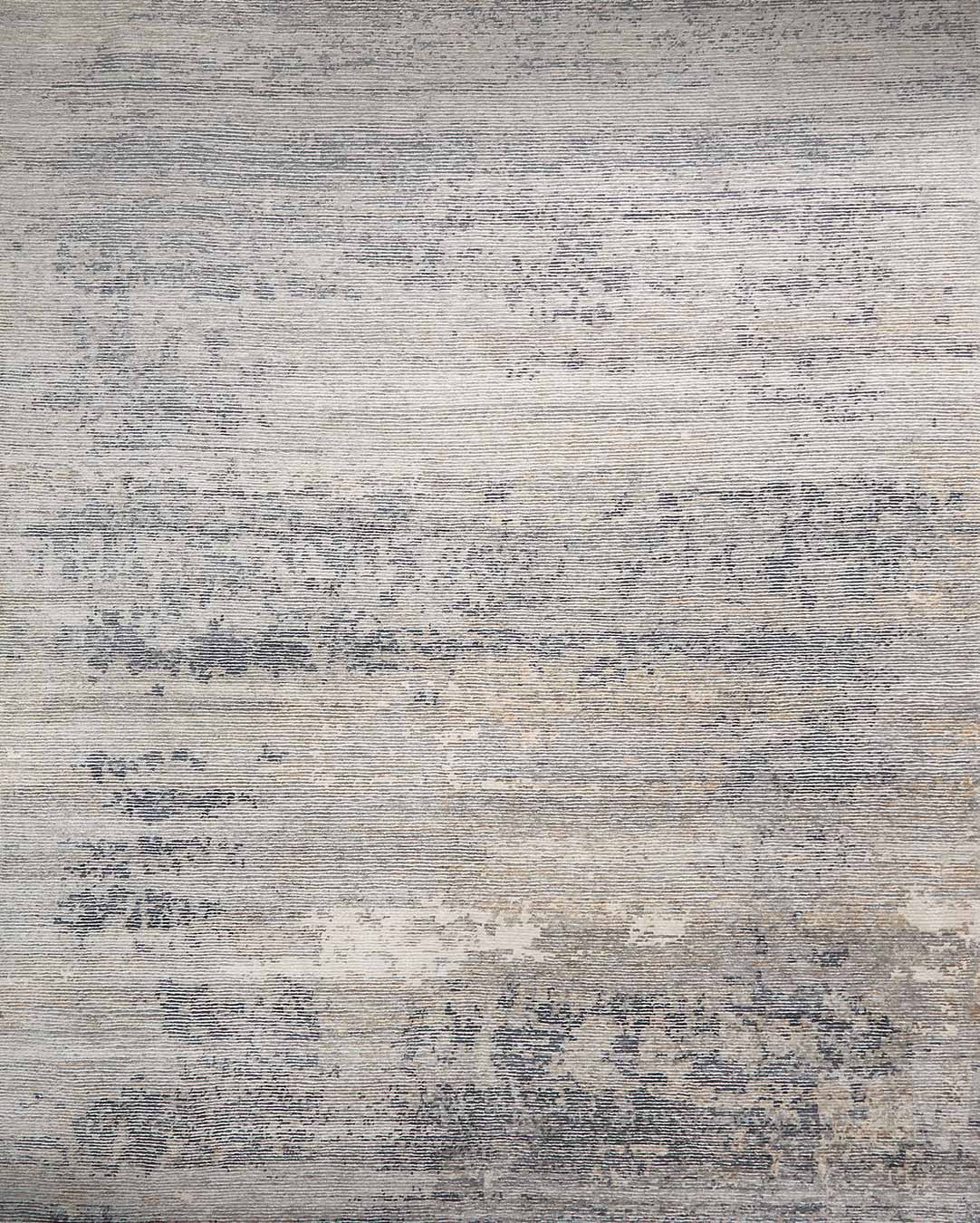 Overhead image of distressed Seamist rug in grey colour