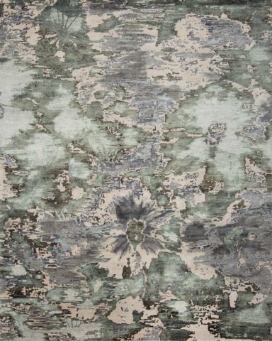 Overhead view of floral Fleur rug in green colour