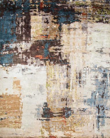 Overhead view of abstract Genesis rug in beige