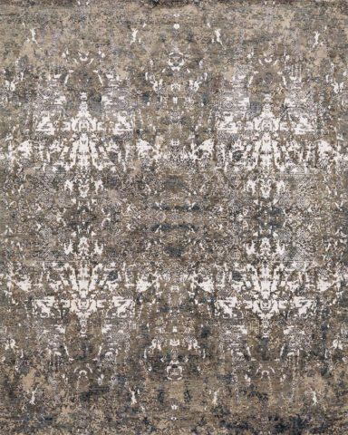 Overhead view of distressed Kismet rug in grey colour