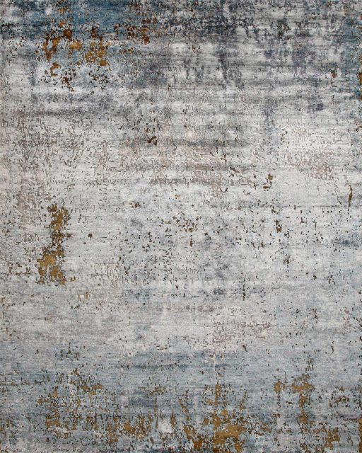 Overhead image of distressed Moonstone rug in grey and blue colour