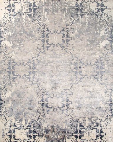 Overhead image of traditional Prudence rug in grey and beige colour