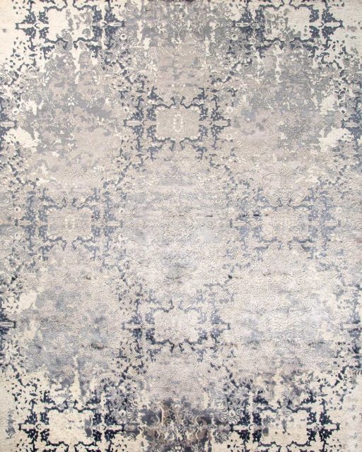 Overhead image of traditional Prudence rug in grey and beige colour