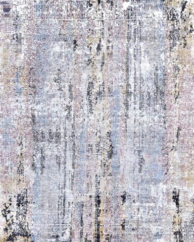Overhead image of distressed Skye rug in purple and pink