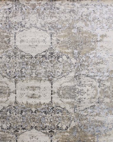 Overhead image of traditional Vision rug in beige colour