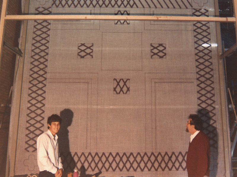 Yosi and Eli with rug commission for Pope Joh Paul II visit in 1986