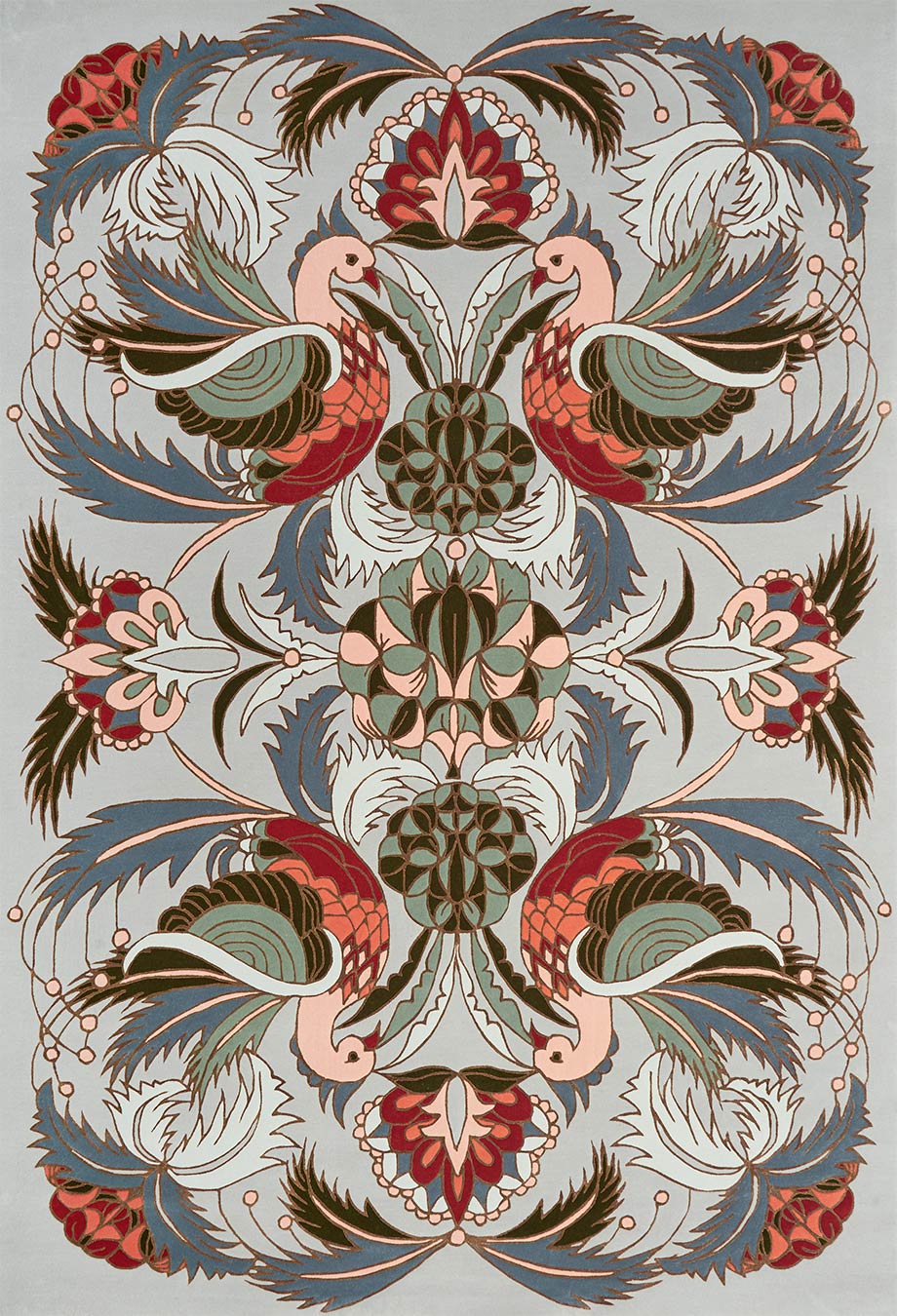 overhead image of art nouveau Bird Of Pine rug by house of heras