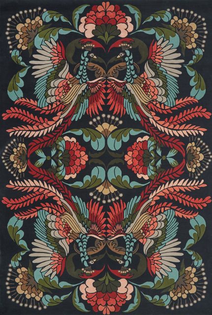overhead image of art nouveau Golden Peacock rug by house of heras
