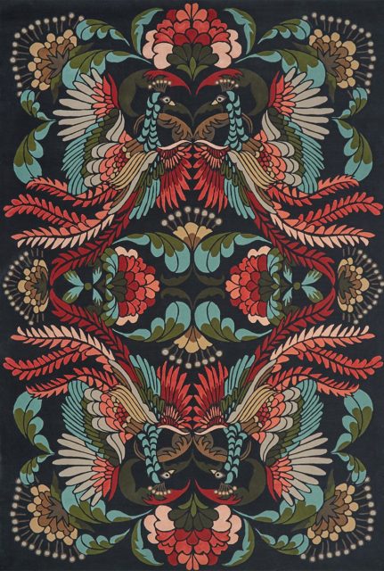 overhead image of art nouveau Golden Peacock rug by house of heras