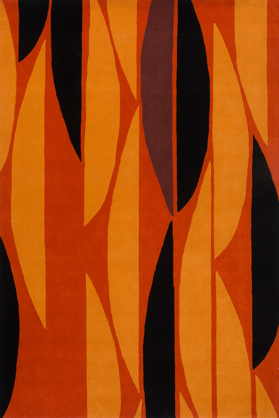 Overhead image of geometric Half Moon rug in orange colour