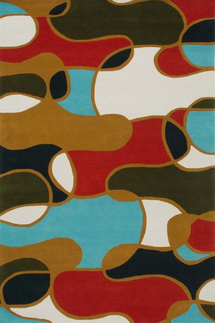 Overhead image of modern Psych rug in multicolour