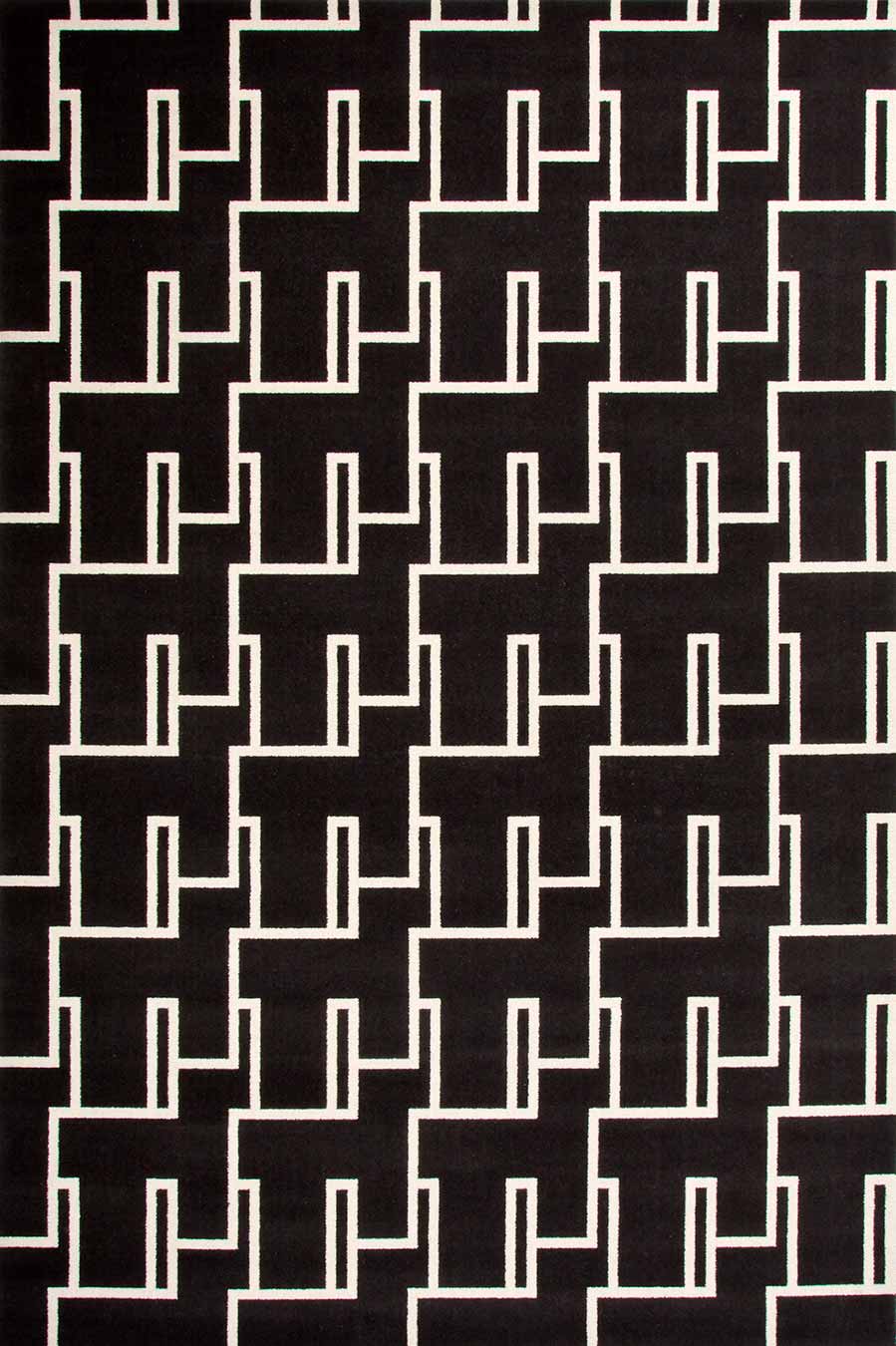 Overhead view of Dianne black and white patterned Axminster carpet by Greg Natale