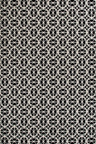 Overhead view of Emilio black and white patterned Axminster carpet by Greg Natale
