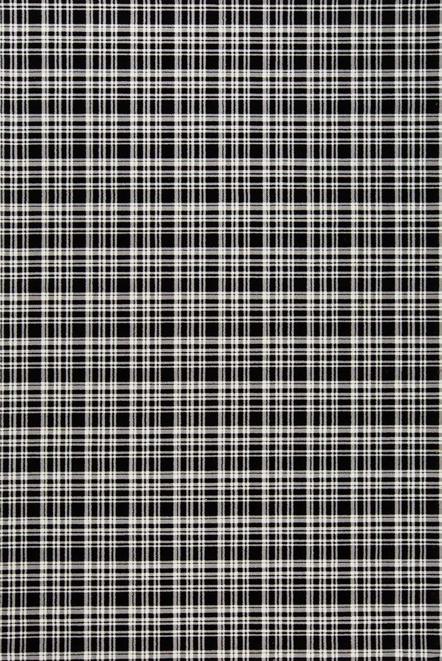Overhead view of Alford black and white tartan Axminster carpet