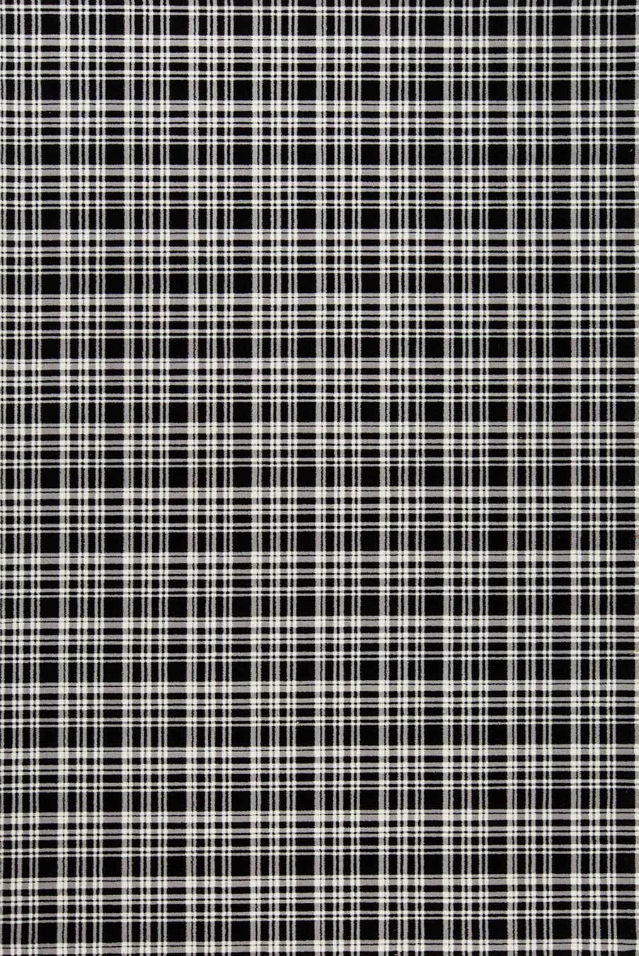 Overhead view of Alford black and white tartan Axminster carpet