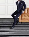 Image of Leith black and white striped Axminster carpet in living room