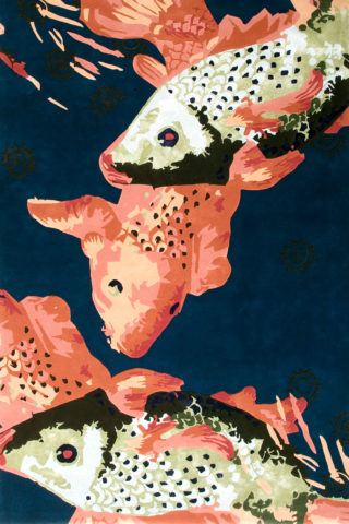 Overhead image of navy Psaraki fish rug