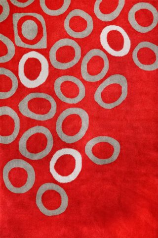 Overhead image of red Disc rug by Cloth