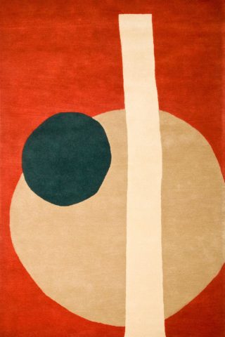 Overhead image of abstract orange Stuffed Olive rug by Cloth