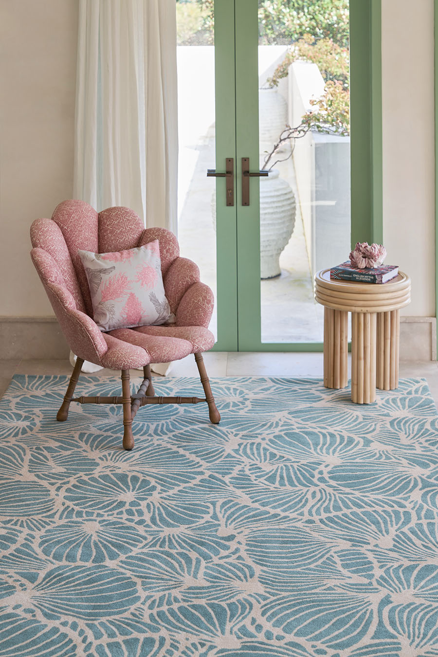 Living room image of blue Mallee Buds rug
