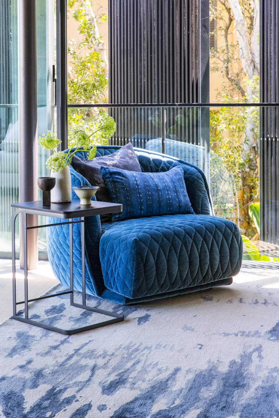designer rugs shibori Byron bay grey lounge 1