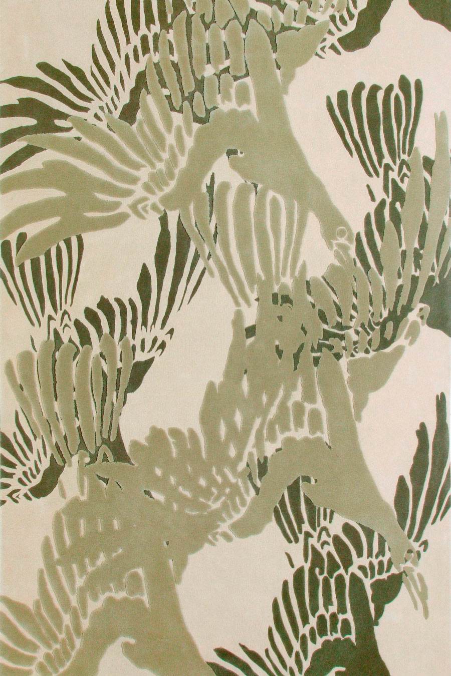 overhead of asuka 2 rug by akira in beige bird wing pattern