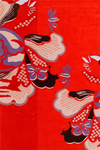 overhead of kyoto 2 rug by akira in red with floral pattern