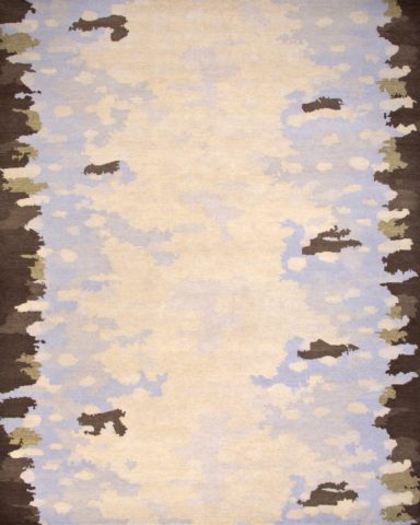 overhead of pike rug by anna carin in beige and brown organic pattern