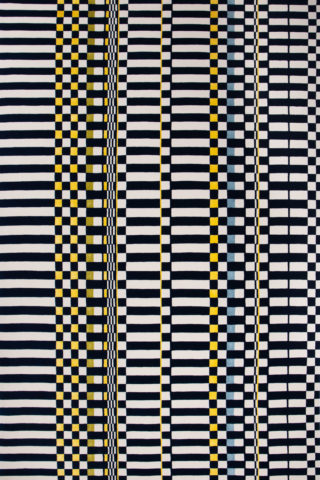 overhead of otto rug by anna spiro in navy and white geometric pattern