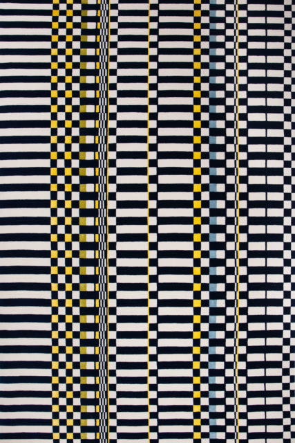 overhead of otto rug by anna spiro in navy and white geometric pattern