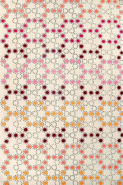 overhead of mosaic rug by bernabeifreeman in multicoloured dot pattern