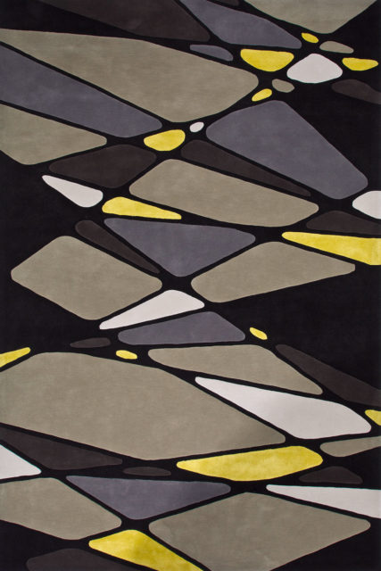 overhead of vena cava rug by bleux in grey yellow geometric pattern