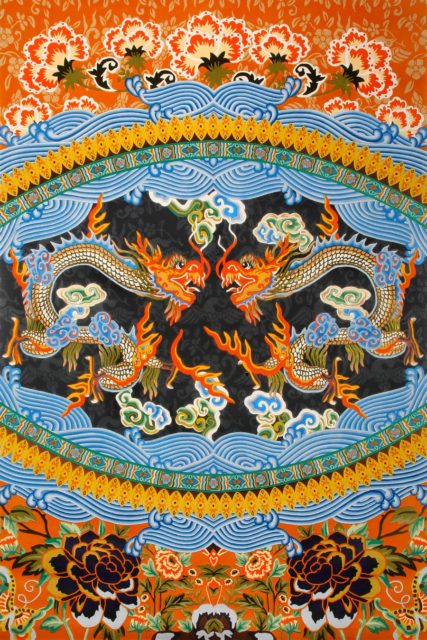 overhead of tang rug by camilla oriental dragon