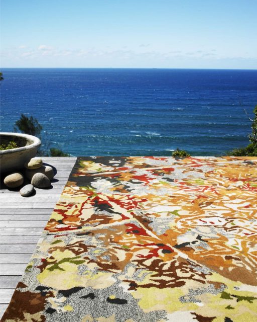 location shot of orange tessellation rug by caroline baum