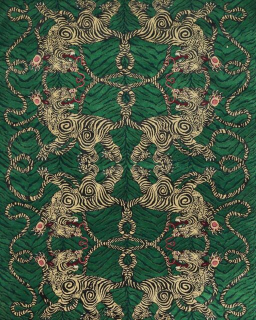 overhead image of the tiger knot jade rug designed by catherine martin