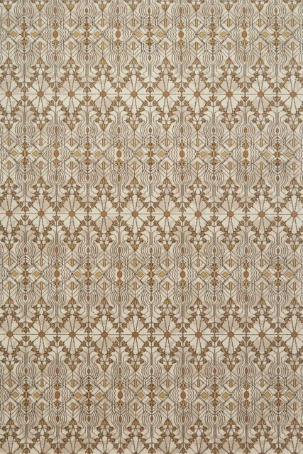 Overhead view of patterned Tree Of Life carpet in beige