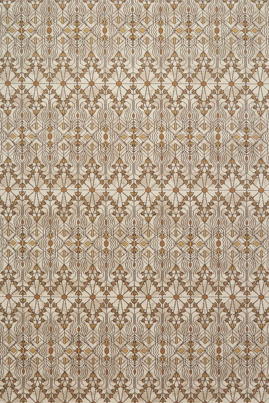 Overhead view of patterned Tree Of Life carpet in beige