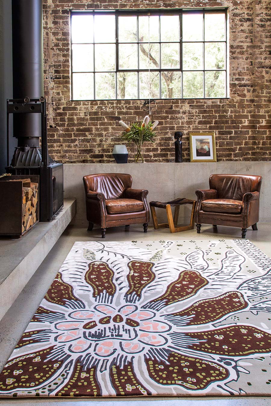 location living room shot of spanish almond rug by easton pearson