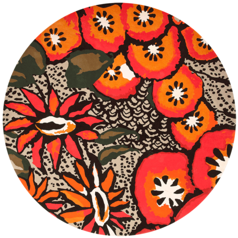 overhead of passion flower round rug by easton pearson