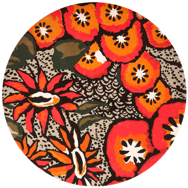 overhead of passion flower round rug by easton pearson