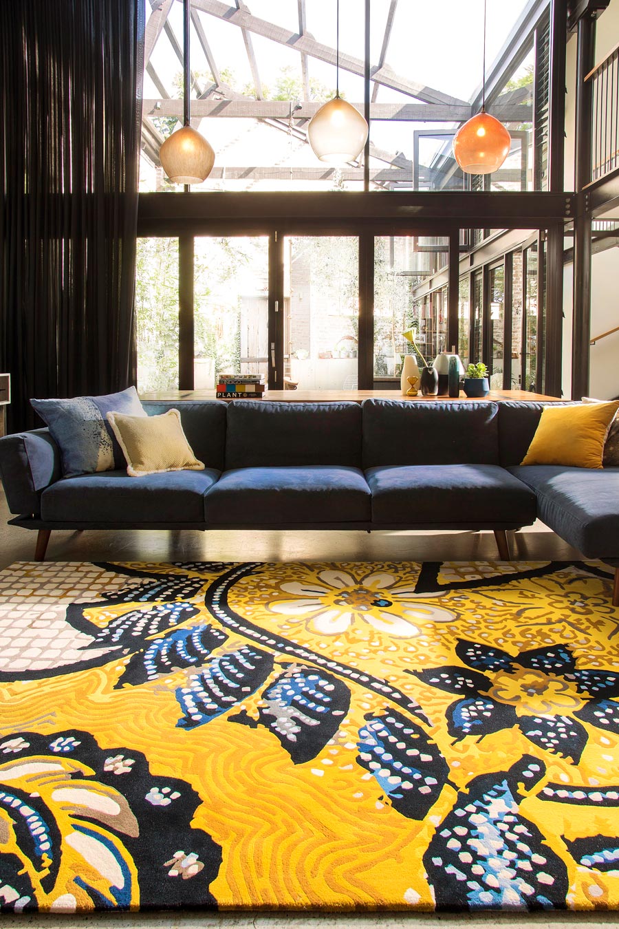 location living room shot of wishing well rug by easton pearson