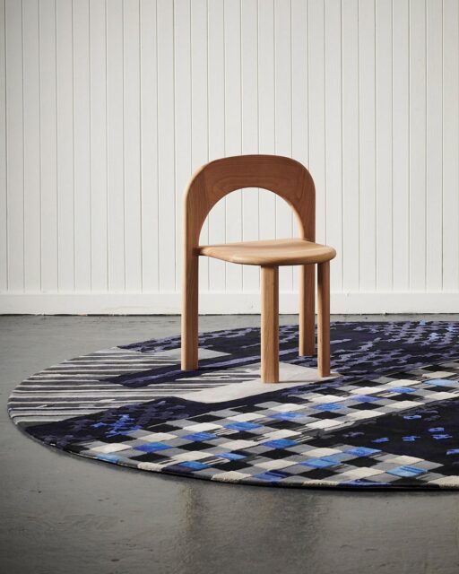 location shot of materiality 1 blue round rug by emma elizabeth designs