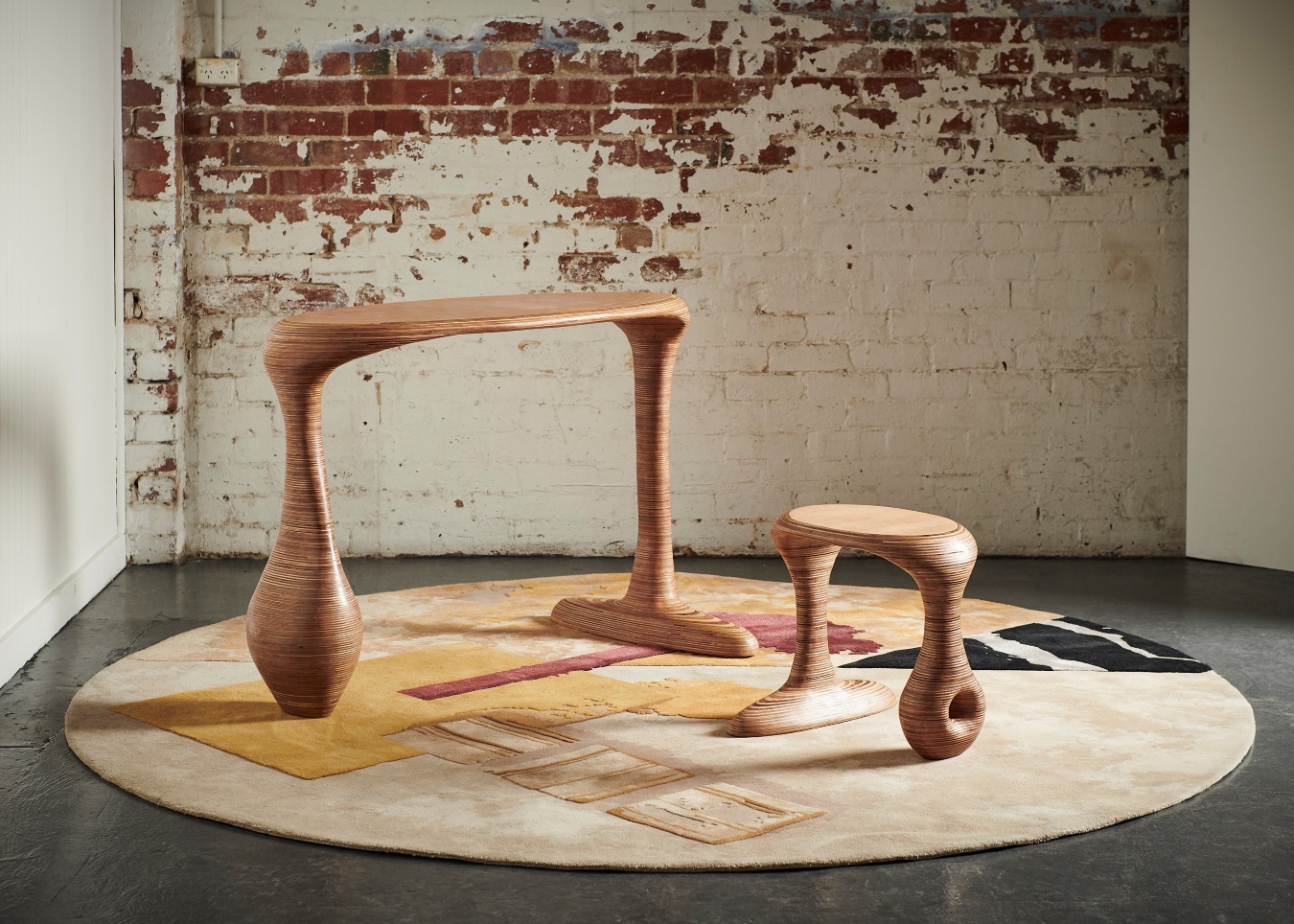 location shot of materiality 2 yellow round rug by emma elizabeth designs