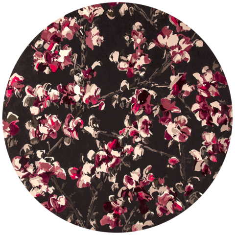 overhead of marguerite round rug by felicia aroney pink floral