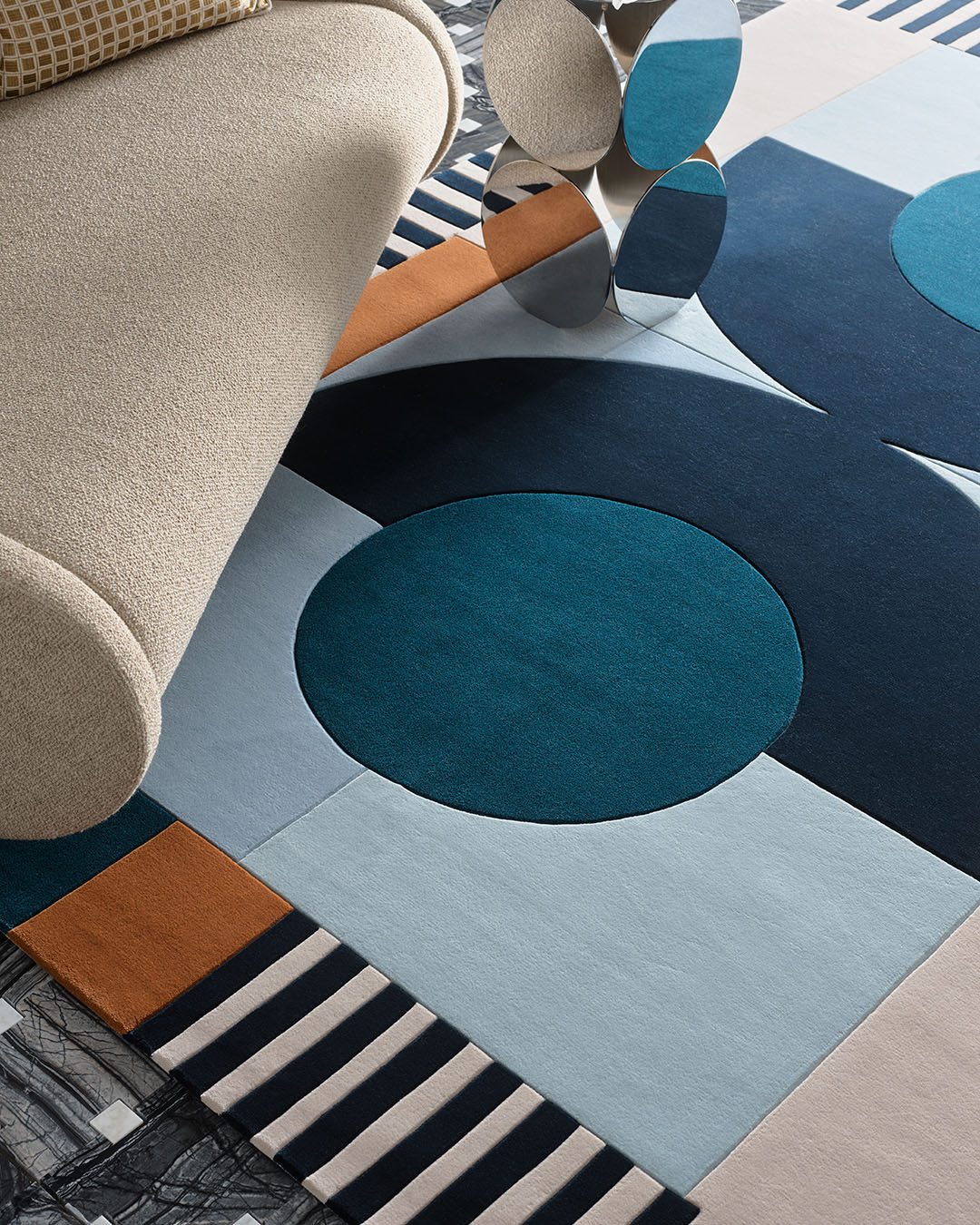 Detailed image of geometric Banto rug by Greg Natale