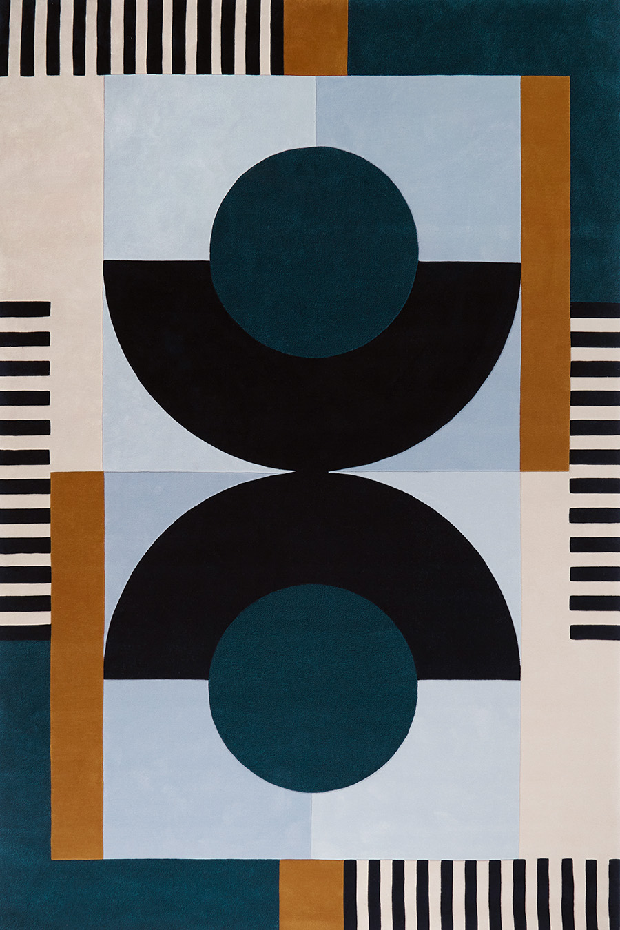 Overhead of geometric Banto rug by Greg Natale